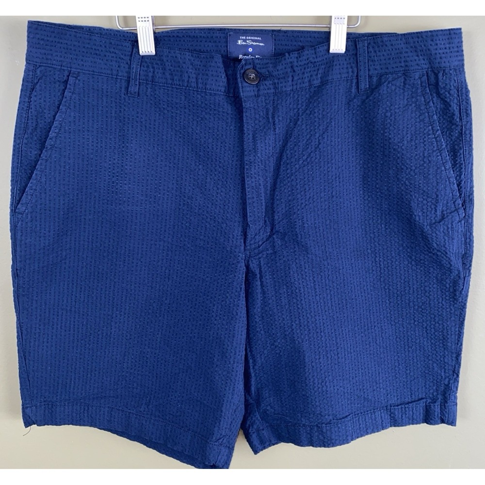 Ben Sherman Men's Size 36 Seersucker Chino Shorts Regular‎ Fit Navy Blue